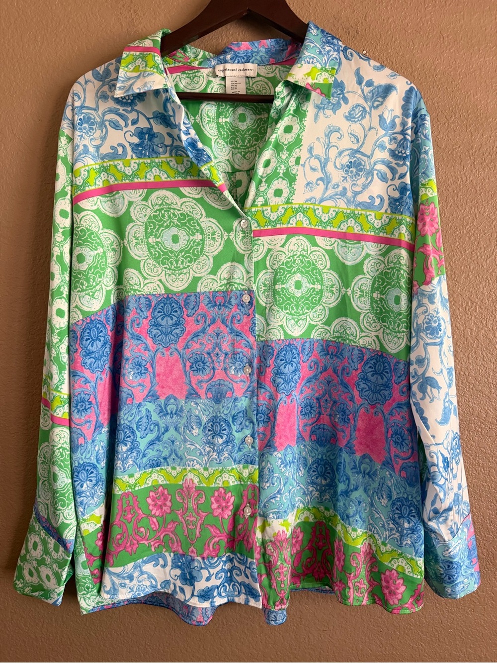 cupcakes & cashmere Multi-Color Floral & Medallion Button-Down Shirt Size XL